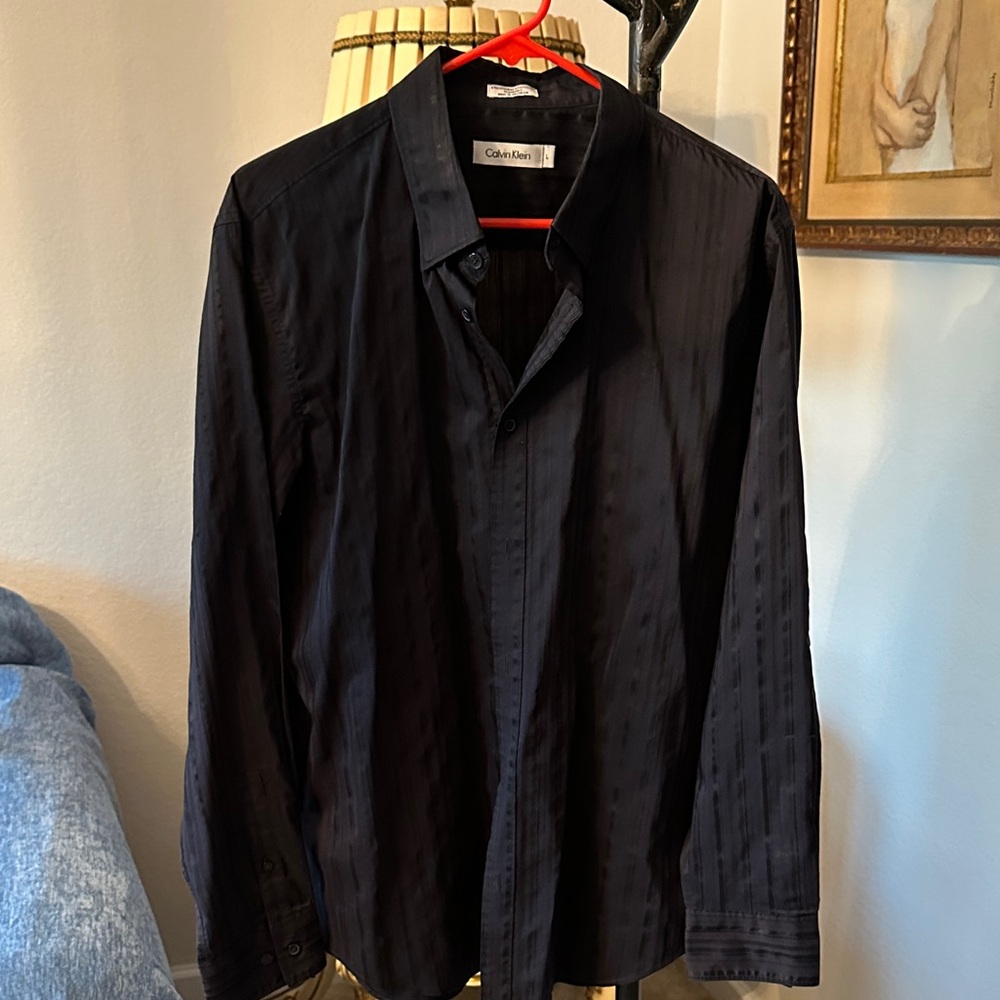 Calvin Klein Men's Black Textured Long-Sleeve Dress Shirt